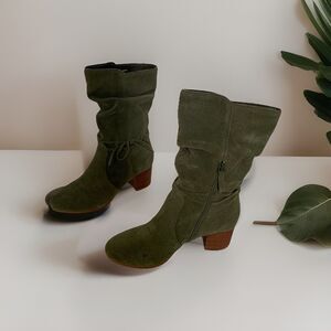 Violet & Red Women's Janine Tall Shaft Suede Block Heel Zip Boots Olive Sz 8.5